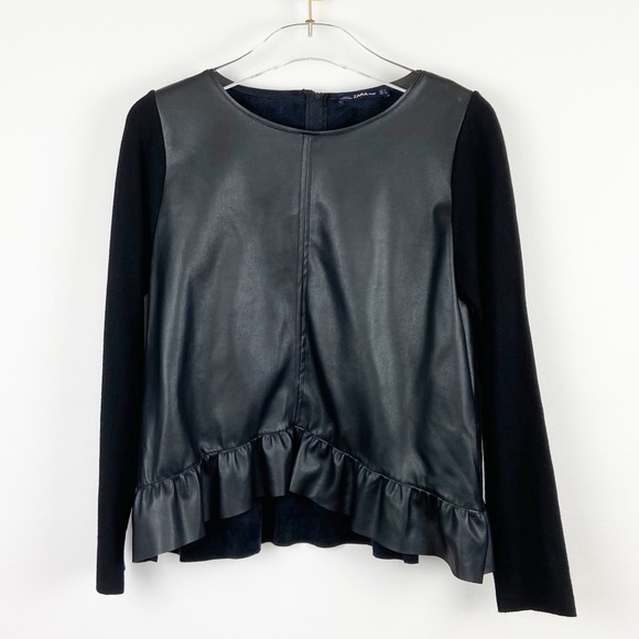 Zara Tops - Zara Faux Leather Long Sleeve Knit Top Sz Medium